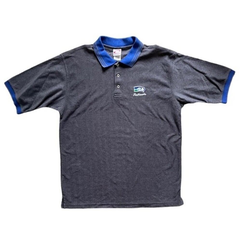 Vintage Seattle Seahawks Logo Embroidered Gray Blue Polo Shirt Men's size XXL